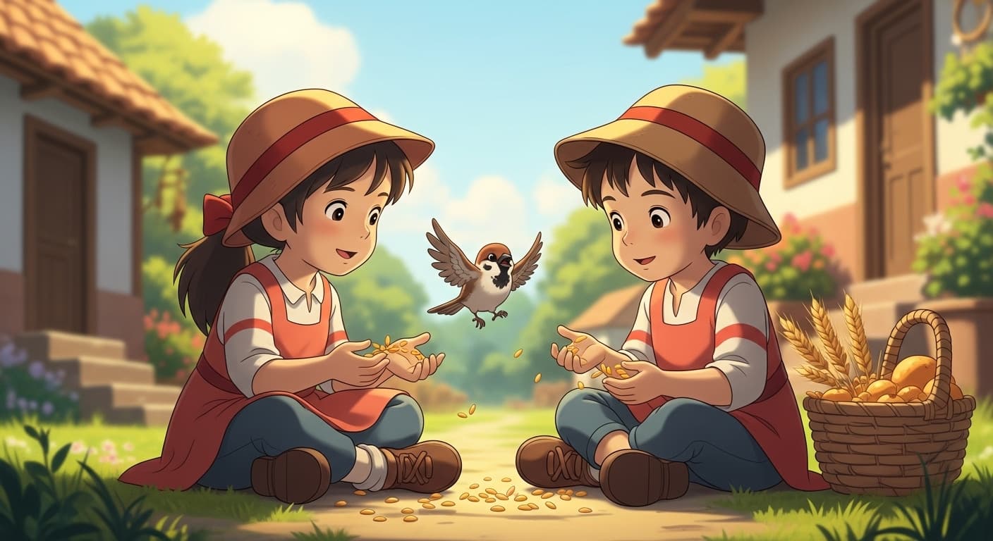 Воробей и двое детей