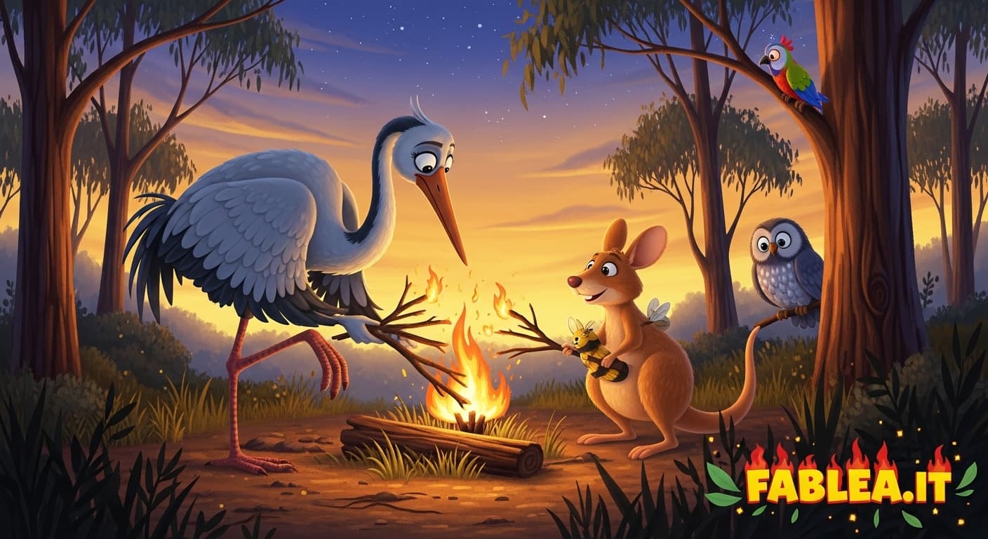 Bootoolgah la Gru e Goonur il Ratto Canguro, i Creatori del Fuoco